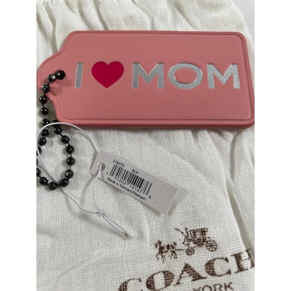 New Coach Women Pink Leather Key Chain I love Mom w/ Dust Bag Gift - Picture 2 of 3